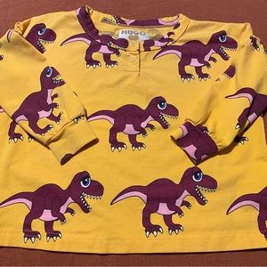 Hugo Loves Tiki Long Sleeve Yellow and Purple Dinosaur Shirt